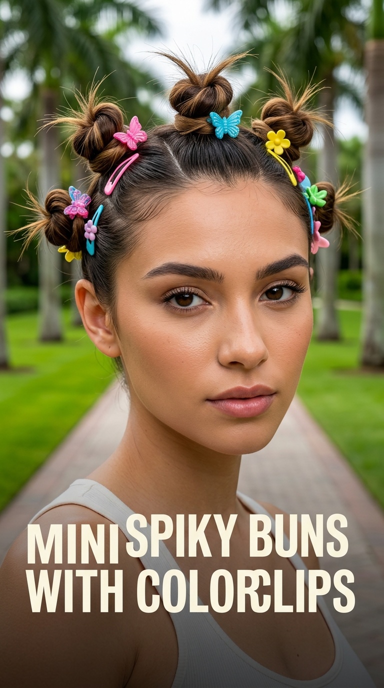 Mini Spiky Buns with Colorful Clips
