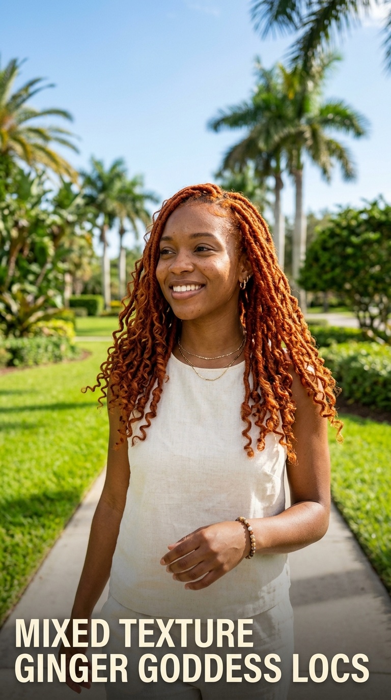 Mixed Texture Ginger Goddess Locs