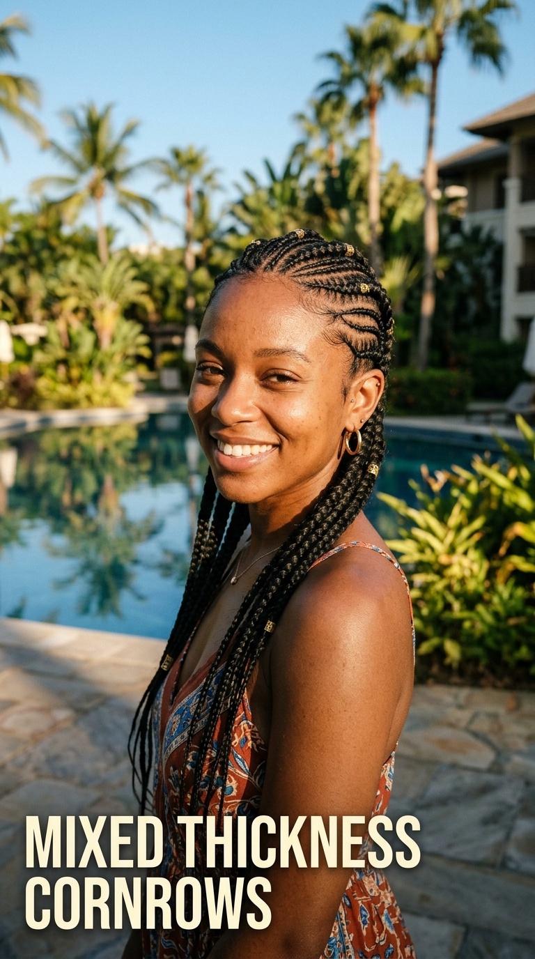 Mixed Thickness Cornrows