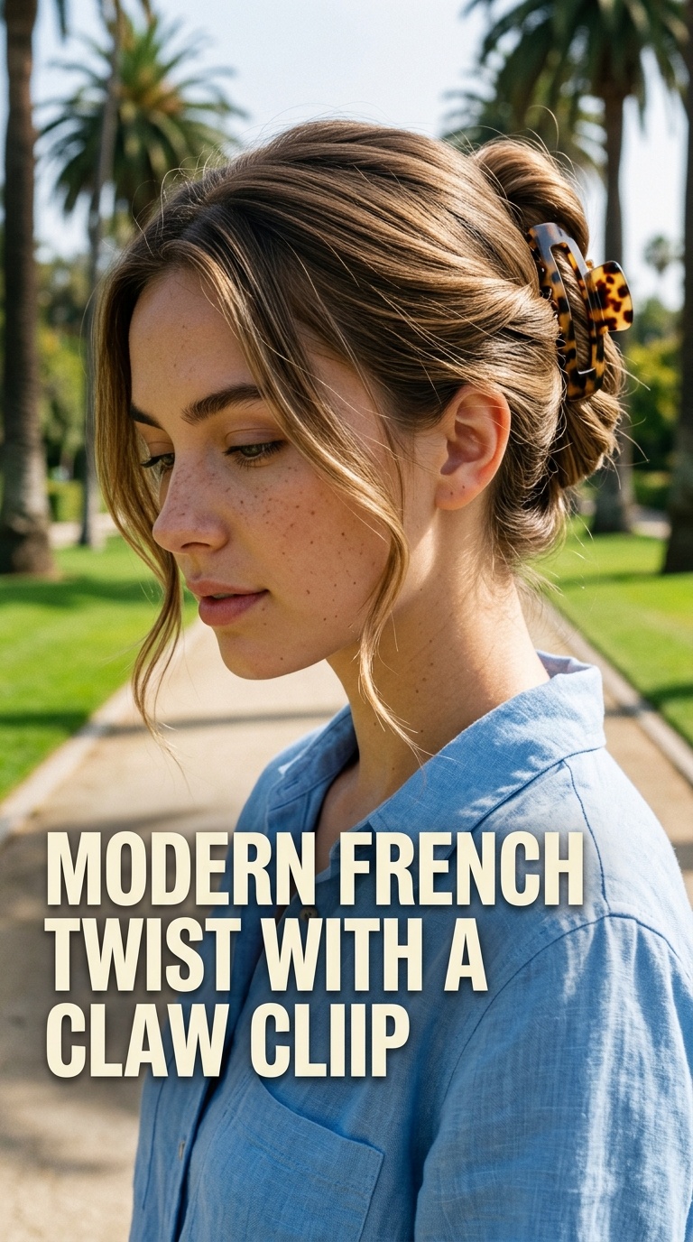 Modern French Twist with a Claw Clip
