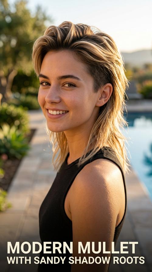 Modern Mullet with Sandy Shadow Roots