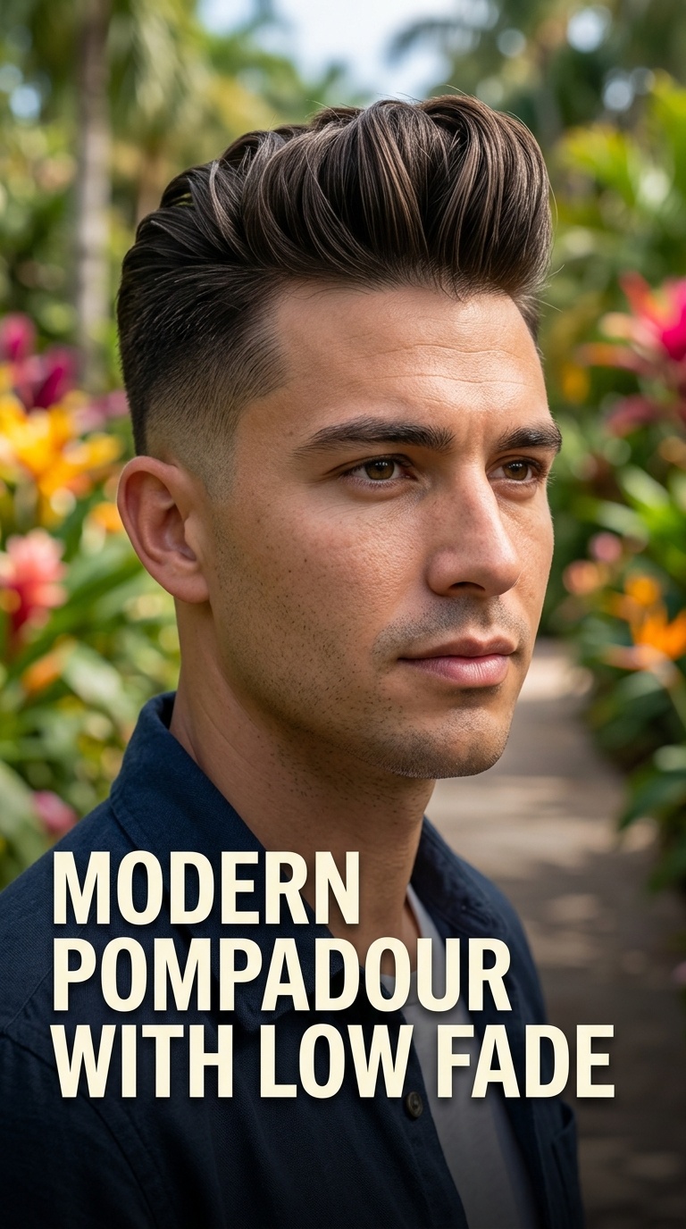 Modern Pompadour with Low Fade