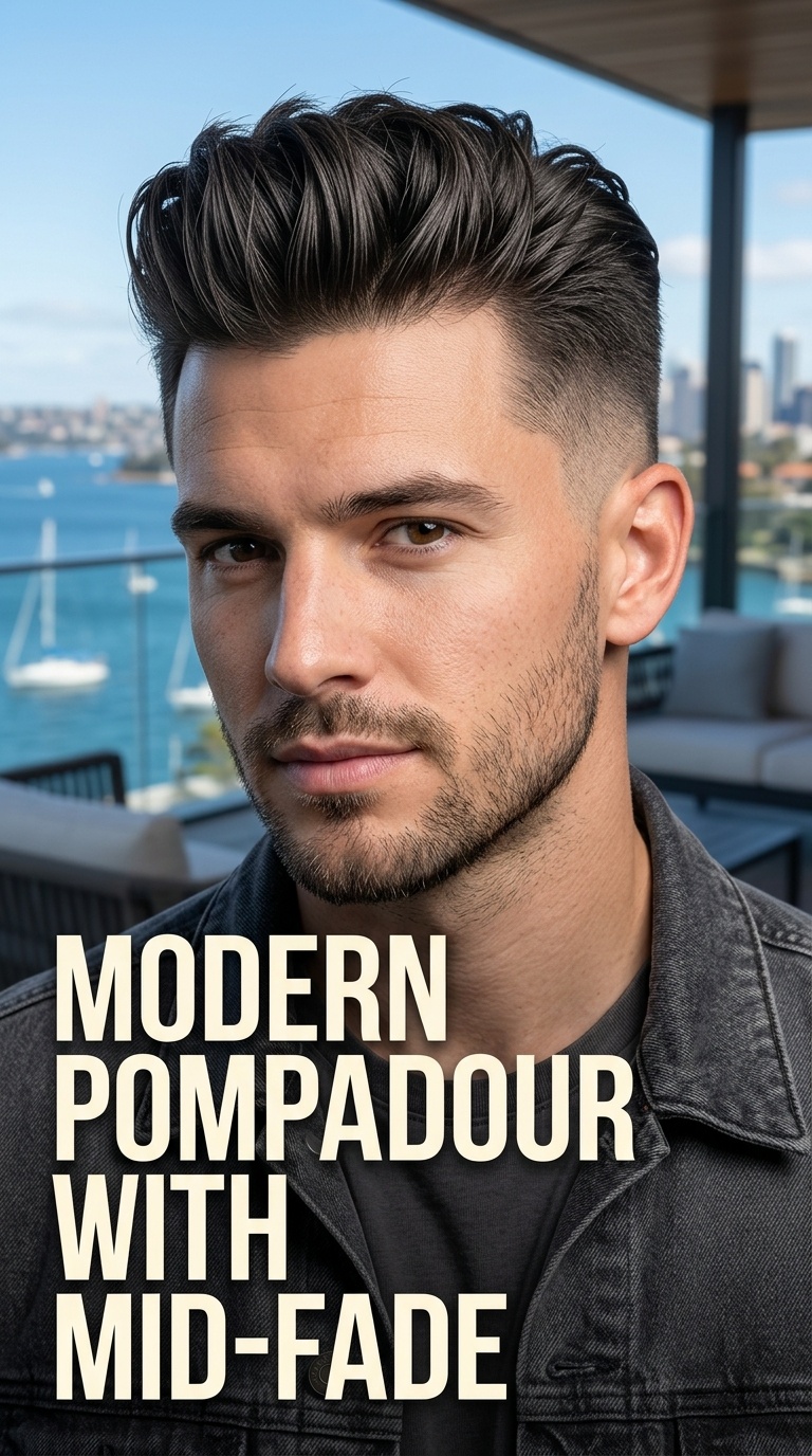 Modern Pompadour with Mid-Fade