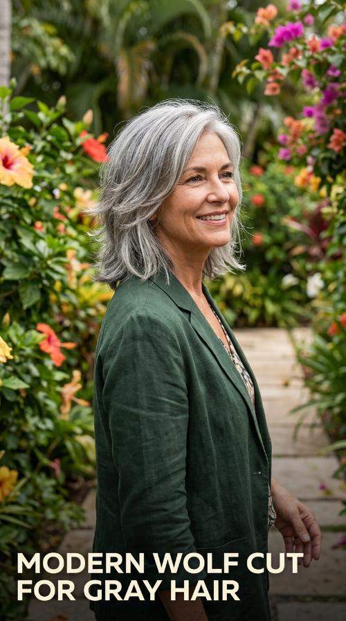 Modern Wolf Cut for Gray Hair