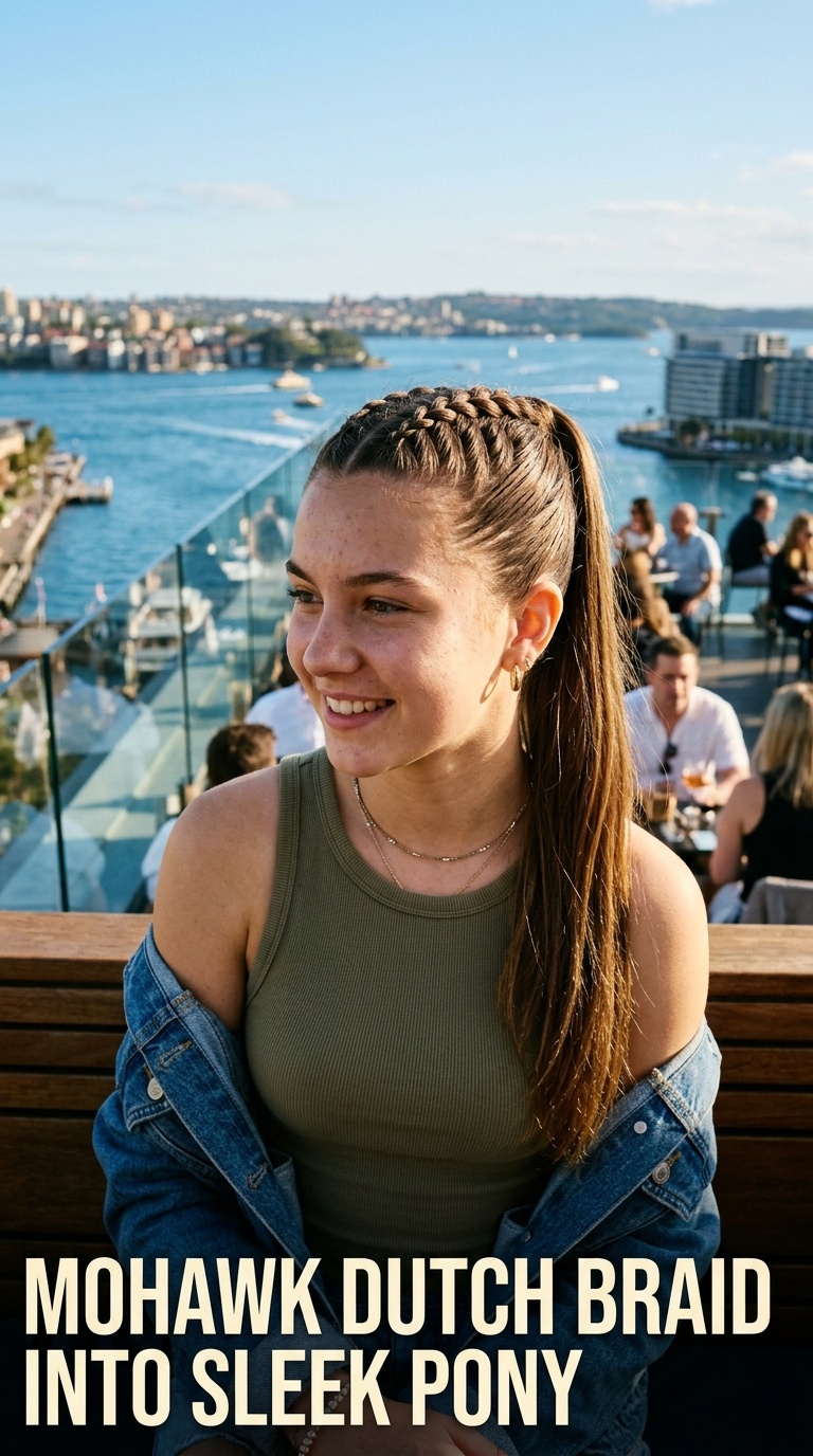 Mohawk Dutch Braid into Sleek Pony