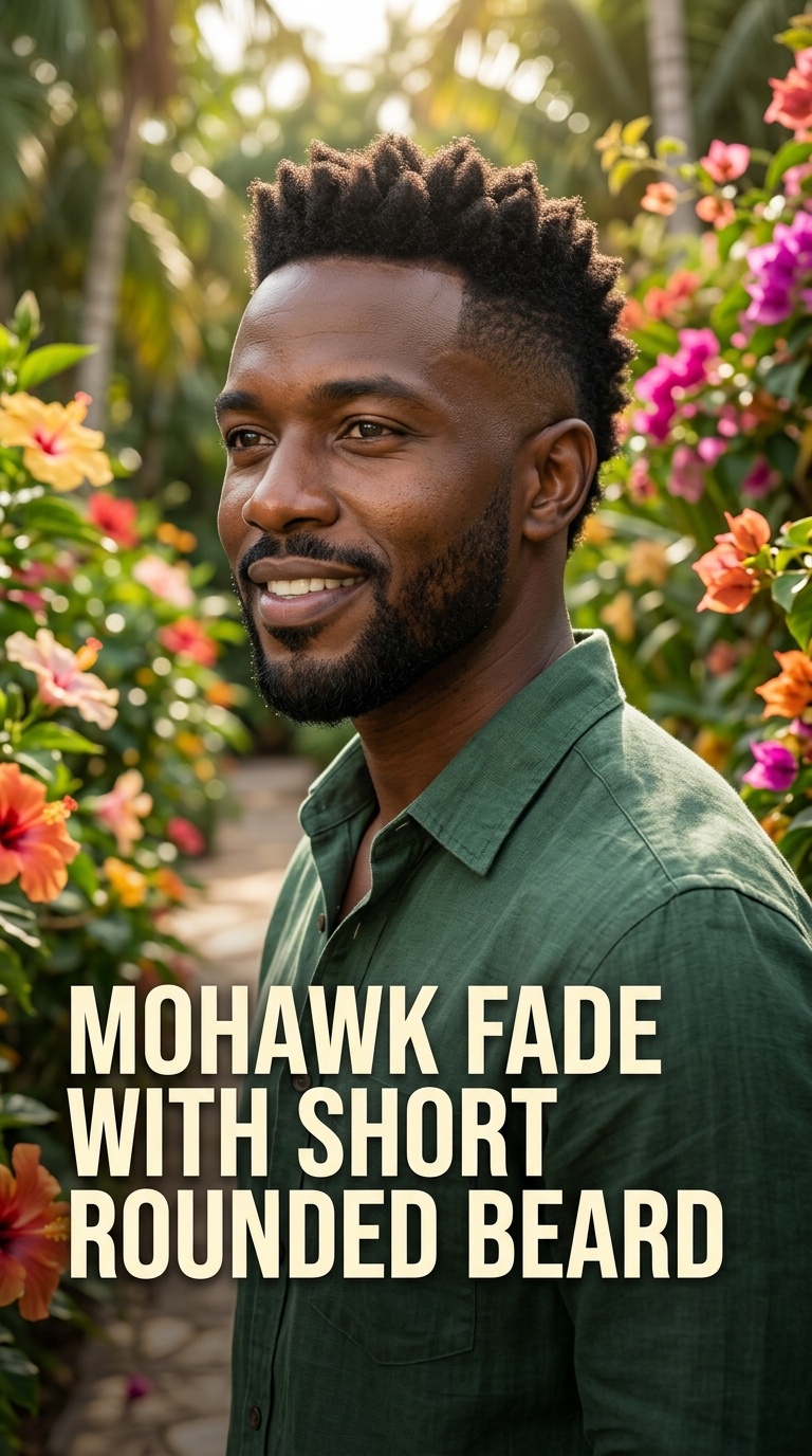 Mohawk Fade with Short Rounded Beard