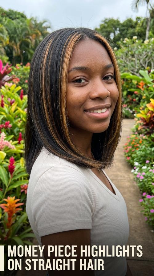 Money Piece Highlights on Straight Hair