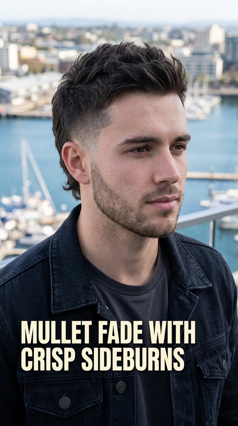 Mullet Fade with Crisp Sideburns