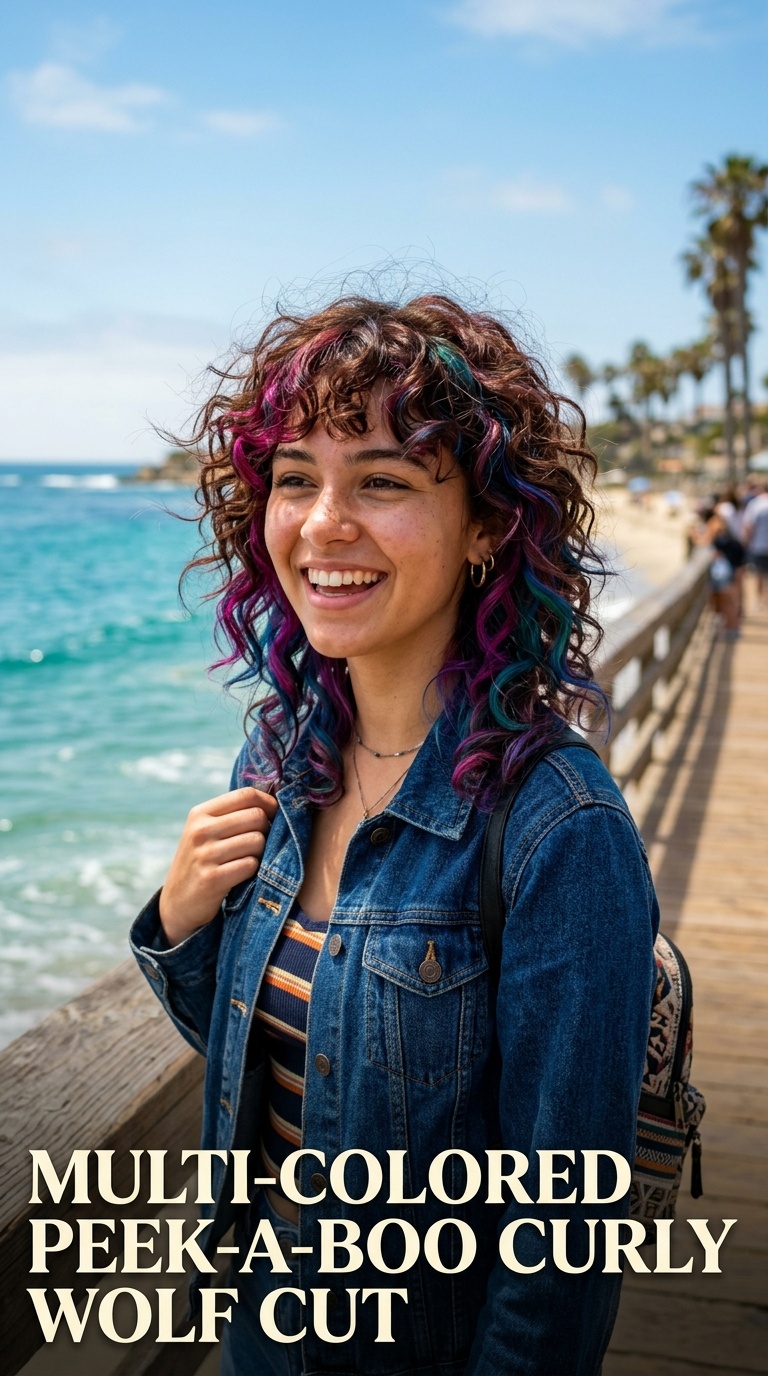 Multi-Colored Peek-a-Boo Curly Wolf Cut