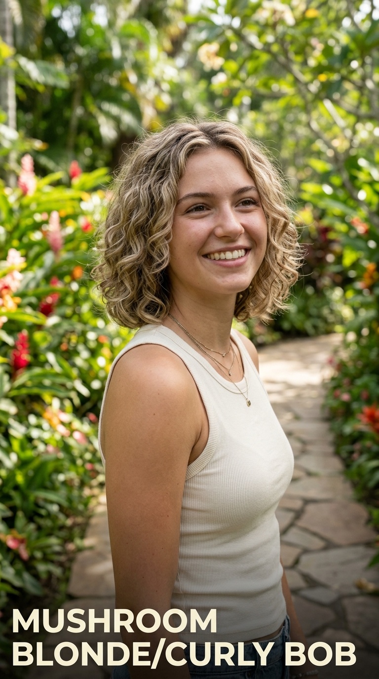 Mushroom Blonde Curly Bob