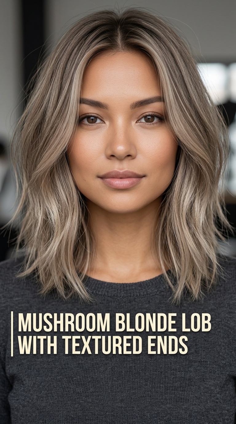 Mushroom Blonde Lob with Textured Ends