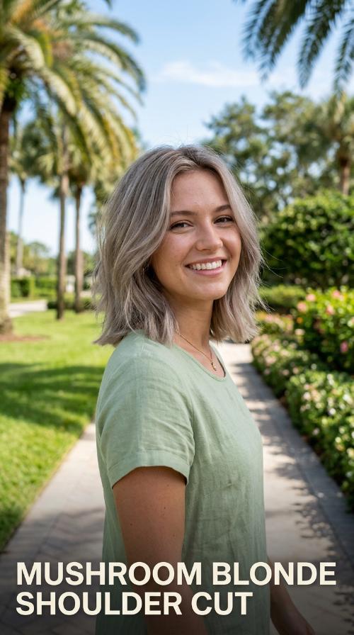 Mushroom Blonde Shoulder Cut