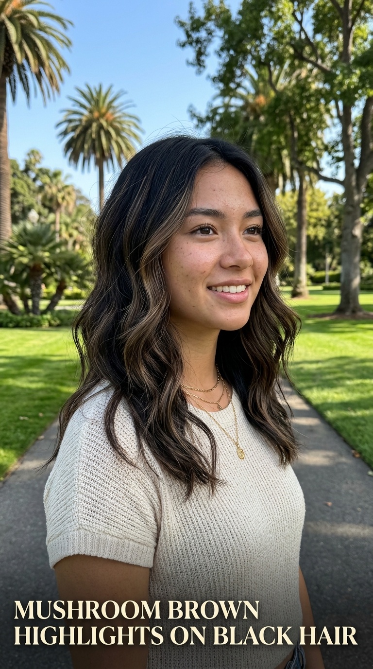 Mushroom Brown Highlights on Black Hair