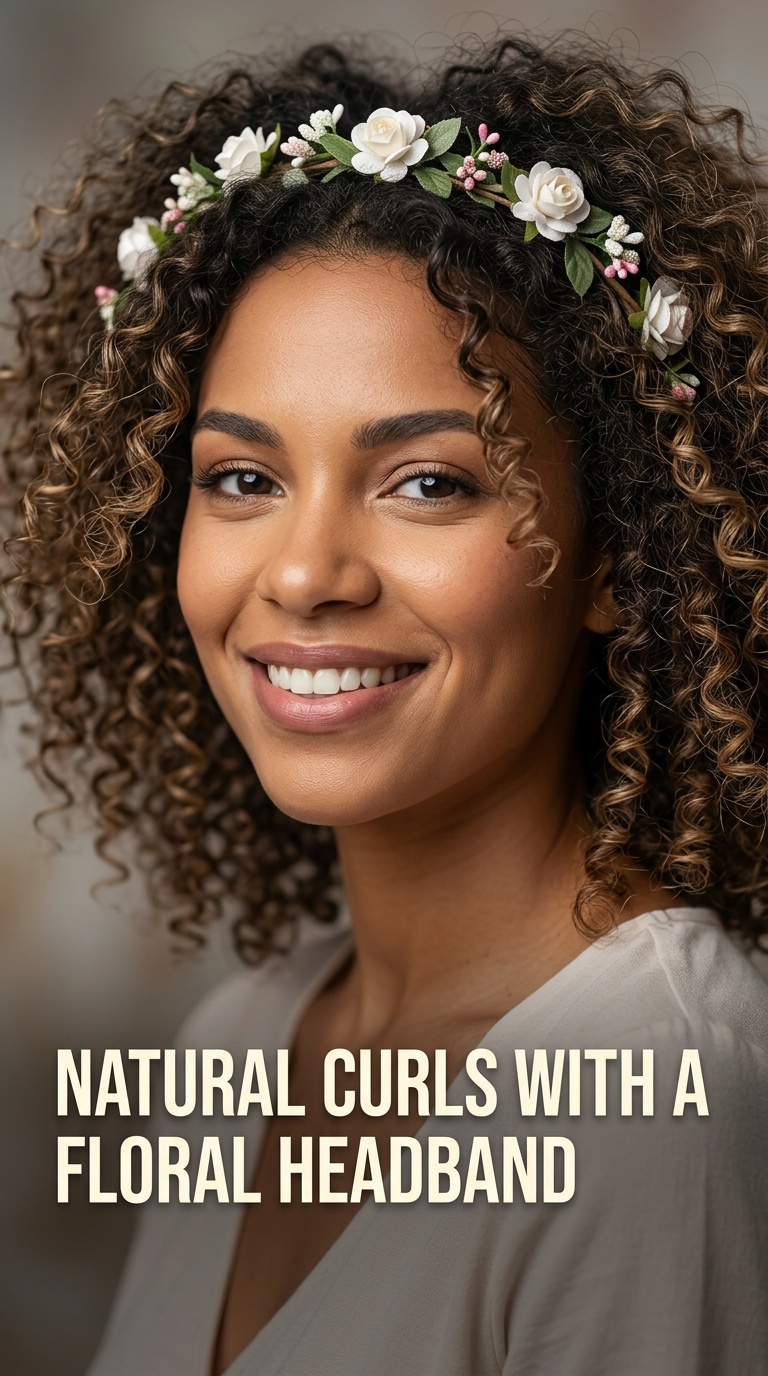 Natural Curls with a Floral Headband