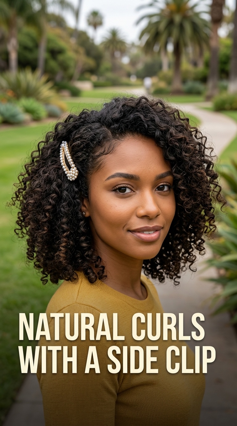 Natural Curls with a Side Clip