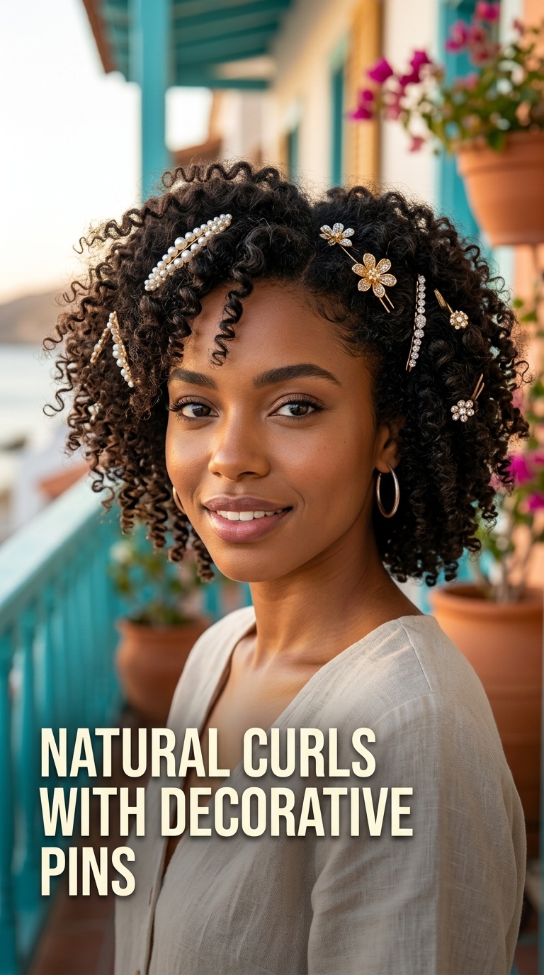 Natural Curls with Decorative Pins