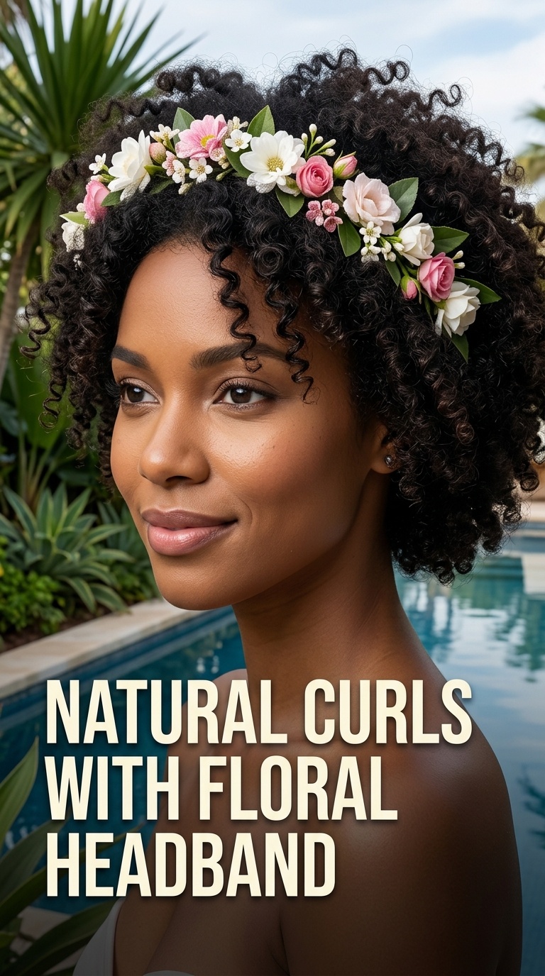 Natural Curls with Floral Headband