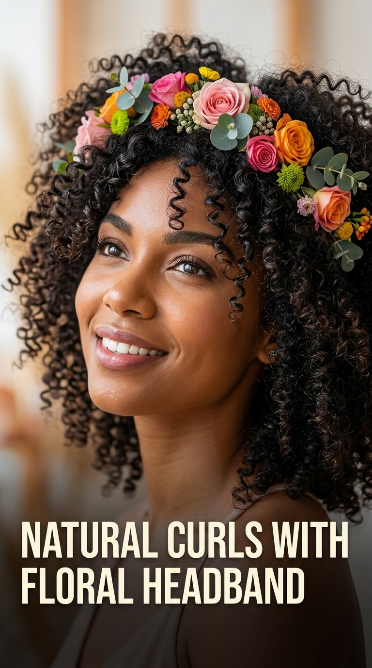 Natural Curls with Floral Headband