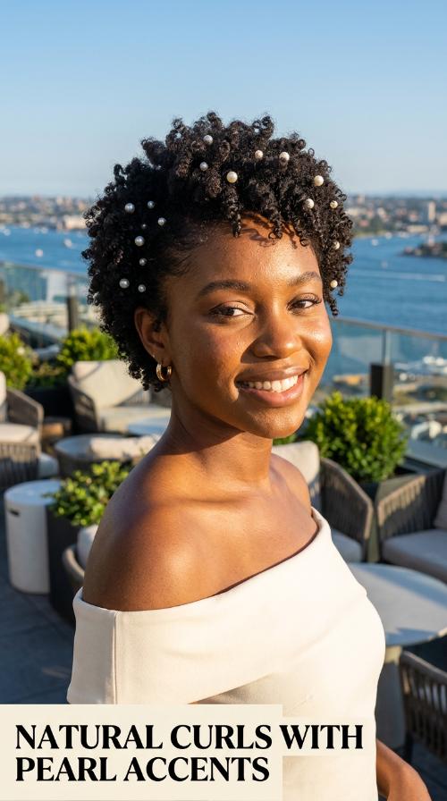 Natural Curls with Pearl Accents