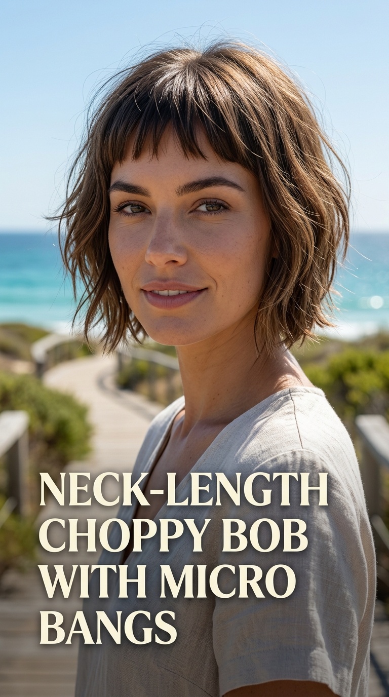 Neck-Length Choppy Bob with Micro Bangs