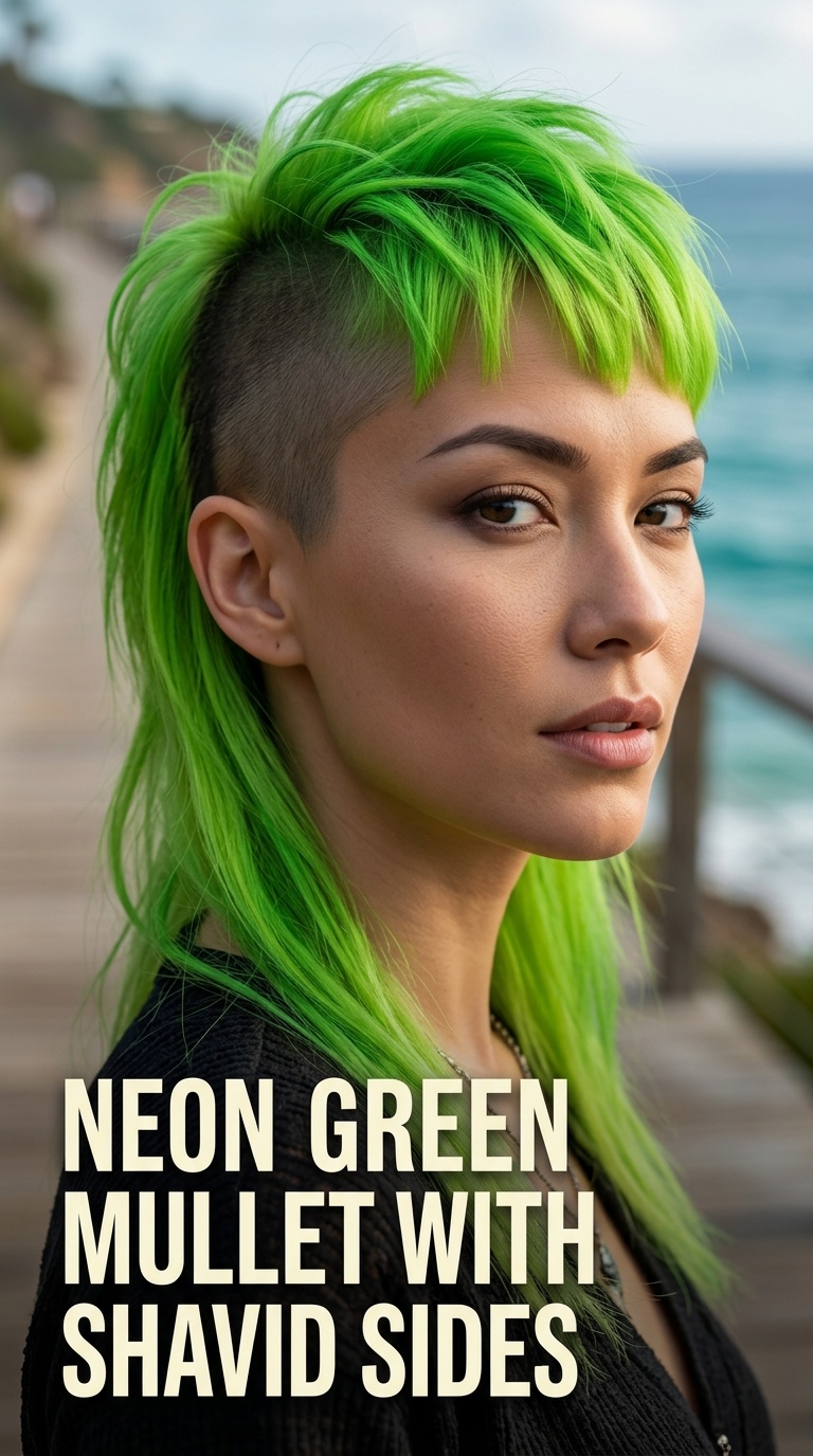 Neon Green Mullet with Shaved Sides