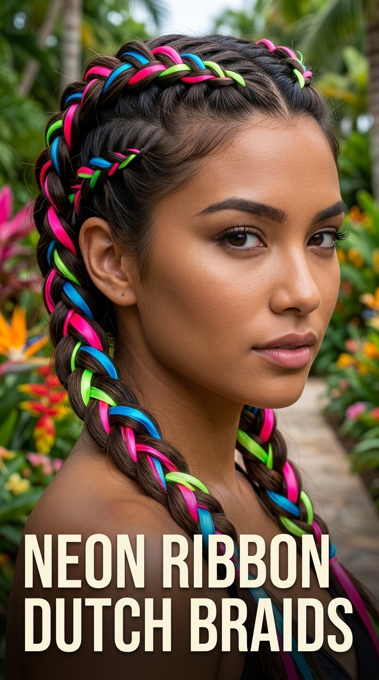 Neon Ribbon Dutch Braids