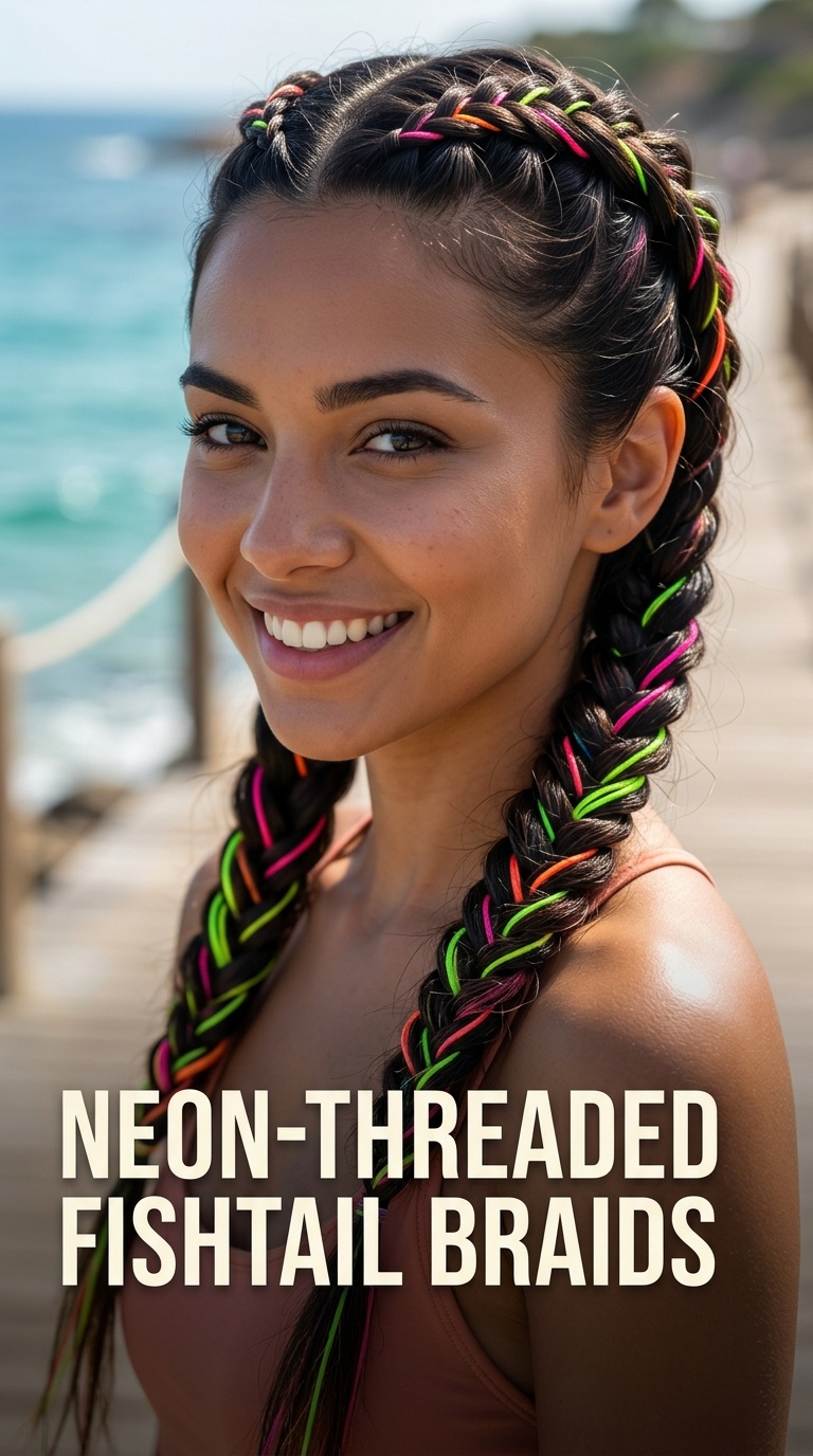 Neon-Threaded Fishtail Braids