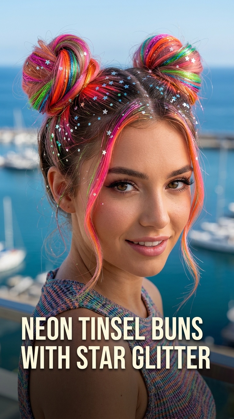 Neon Tinsel Buns with Star Glitter