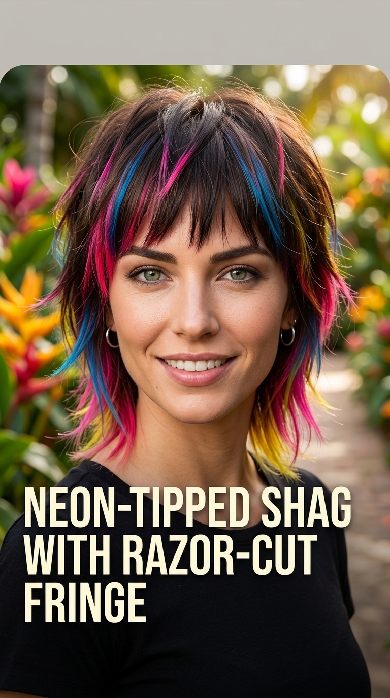 Neon-Tipped Shag with Razor-Cut Fringe