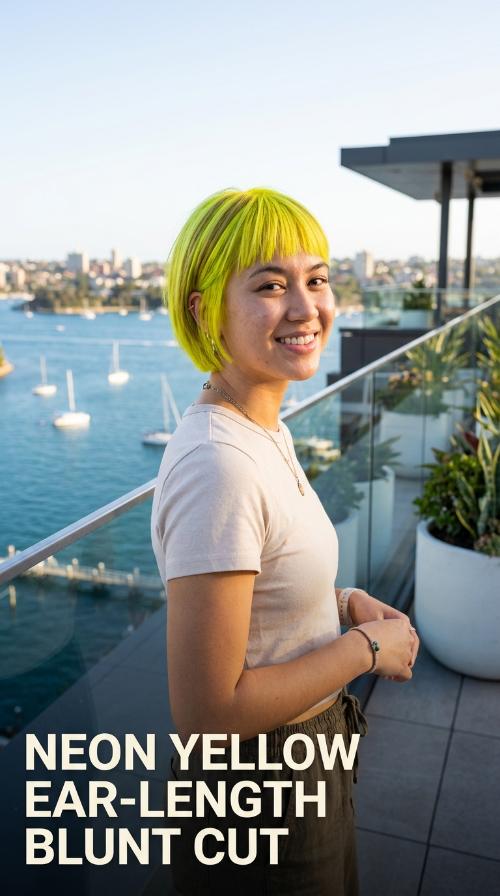 Neon Yellow Ear-Length Blunt Cut