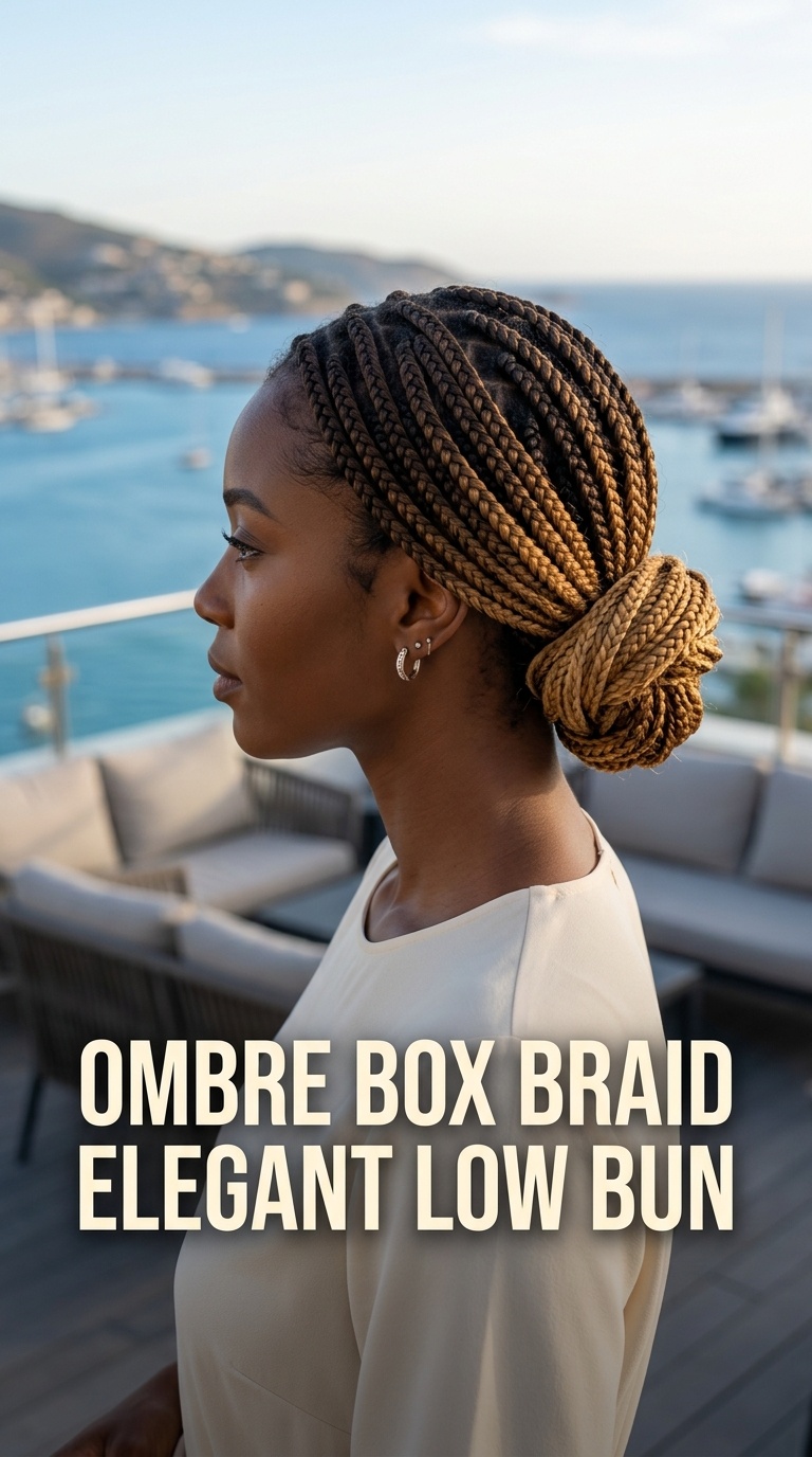 Ombre Box Braid Elegant Low Bun