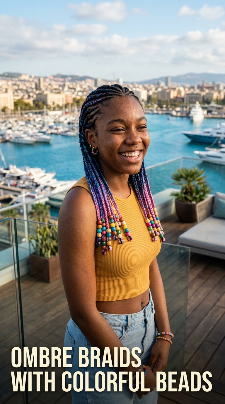 Ombre Braids with Colorful Beads