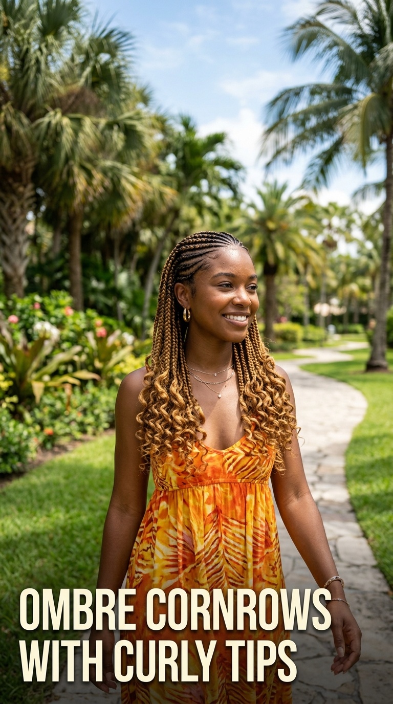 Ombre Cornrows with Curly Tips