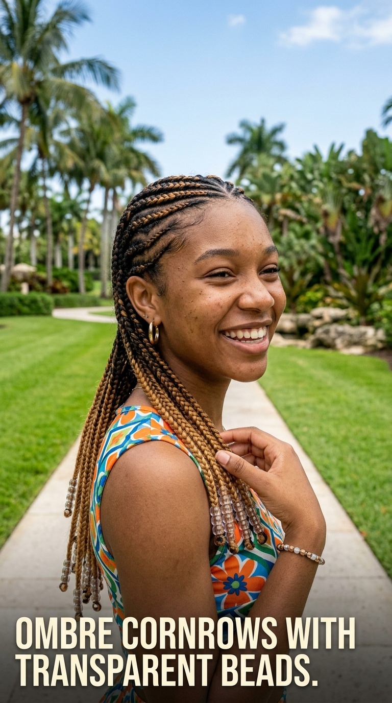 Ombre Cornrows with Transparent Beads