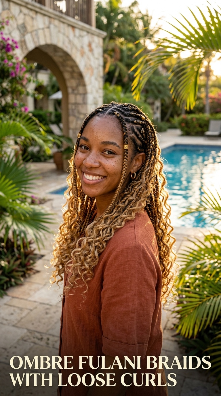 Ombre Fulani Braids with Loose Curls