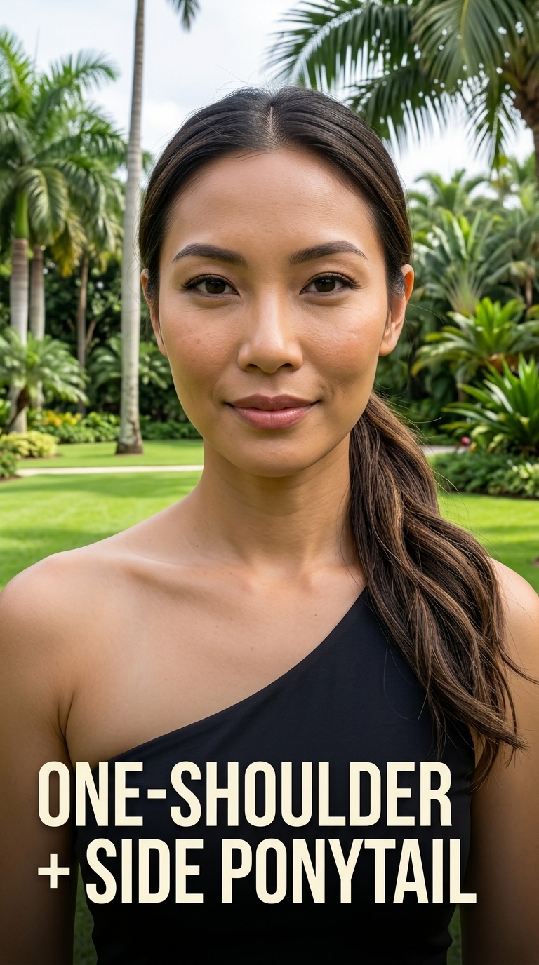 One-Shoulder + Side Ponytail