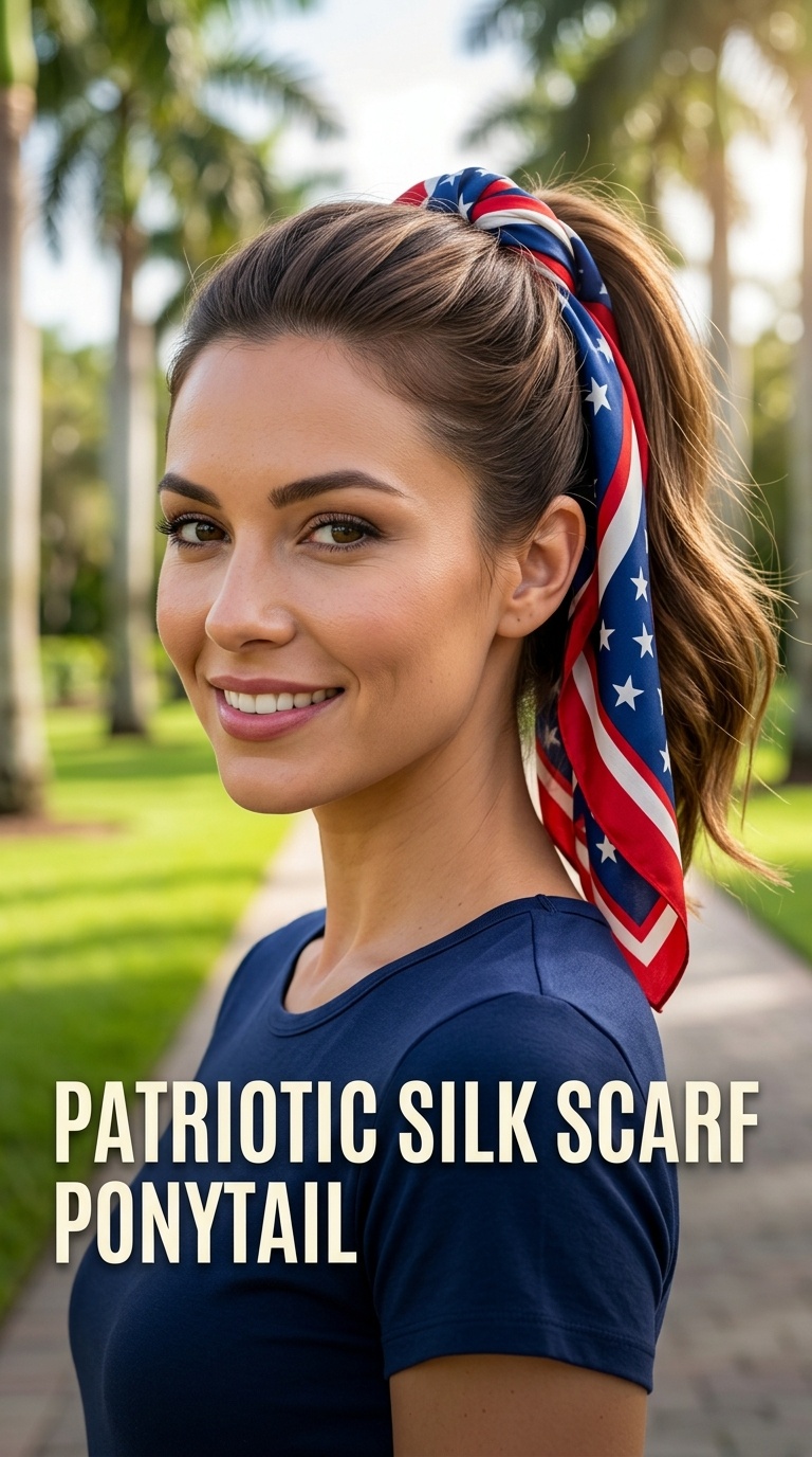 Patriotic Silk Scarf Ponytail
