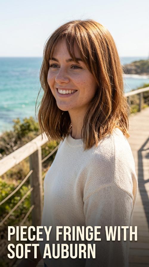 Piecey Fringe with Soft Auburn