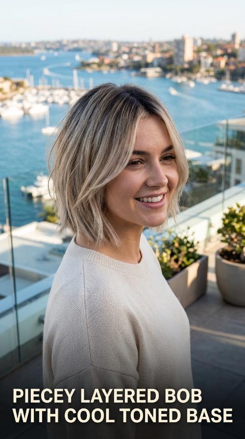 Piecey Layered Bob with Cool Toned Base
