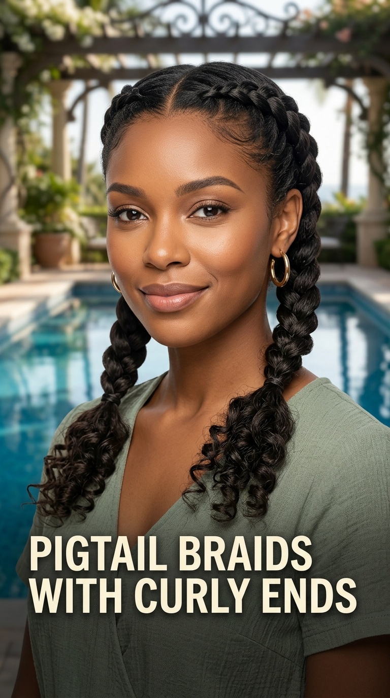 Pigtail Braids with Curly Ends