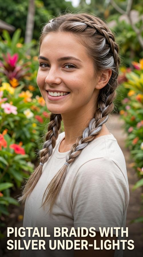 Pigtail Braids with Silver Under-lights