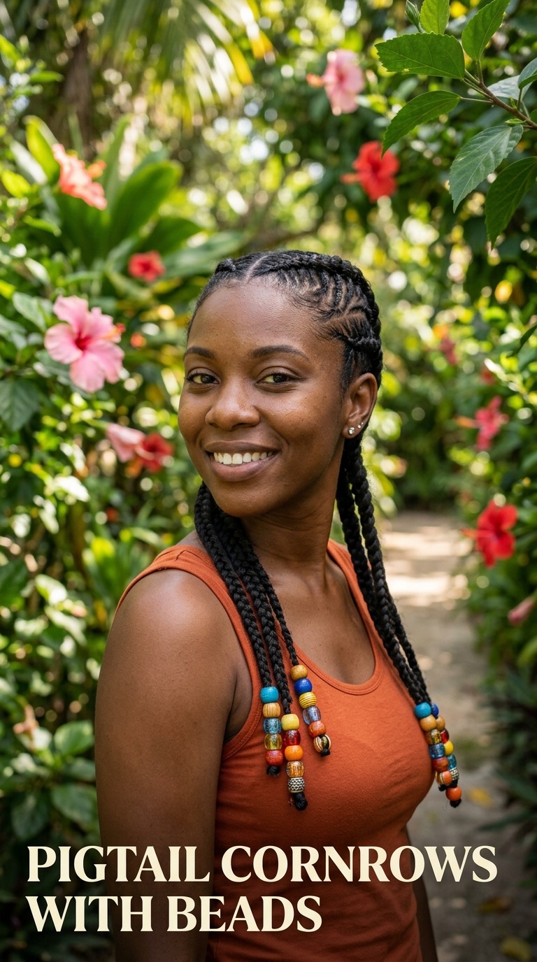 Pigtail Cornrows with Beads