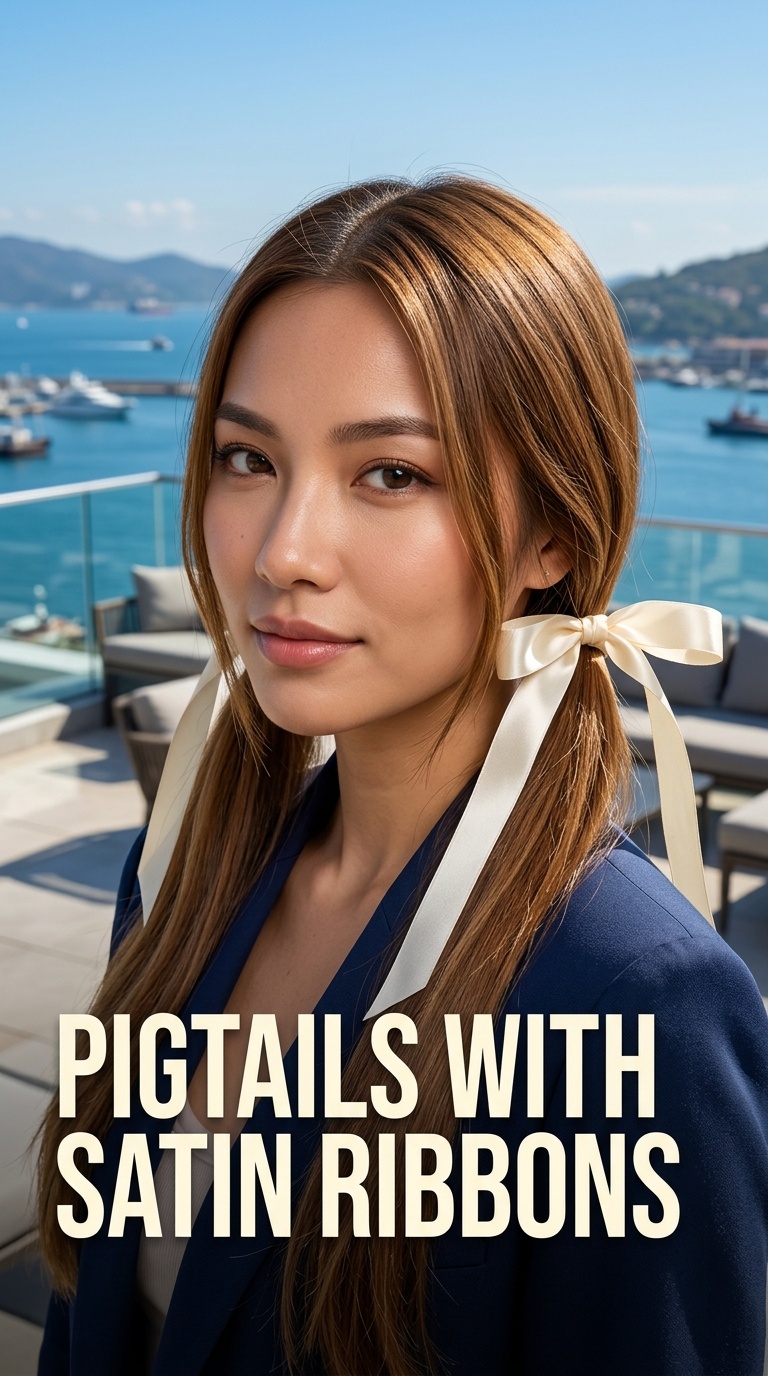 Pigtails with Satin Ribbons