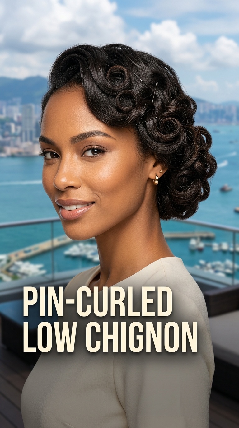 Pin-Curled Low Chignon