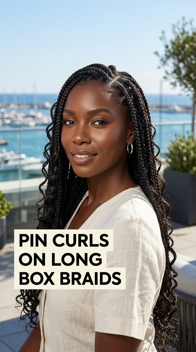 Pin Curls on Long Box Braids