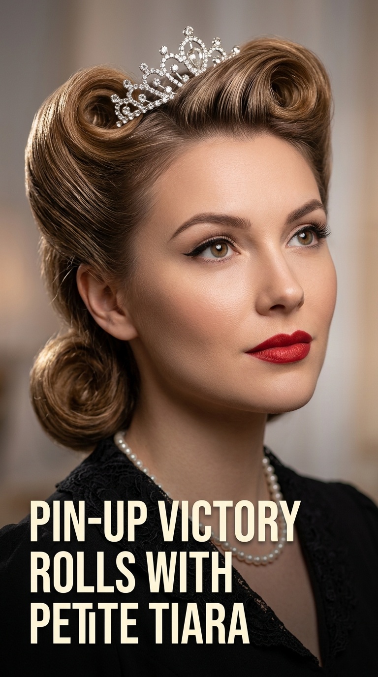 Pin-up Victory Rolls with Petite Tiara