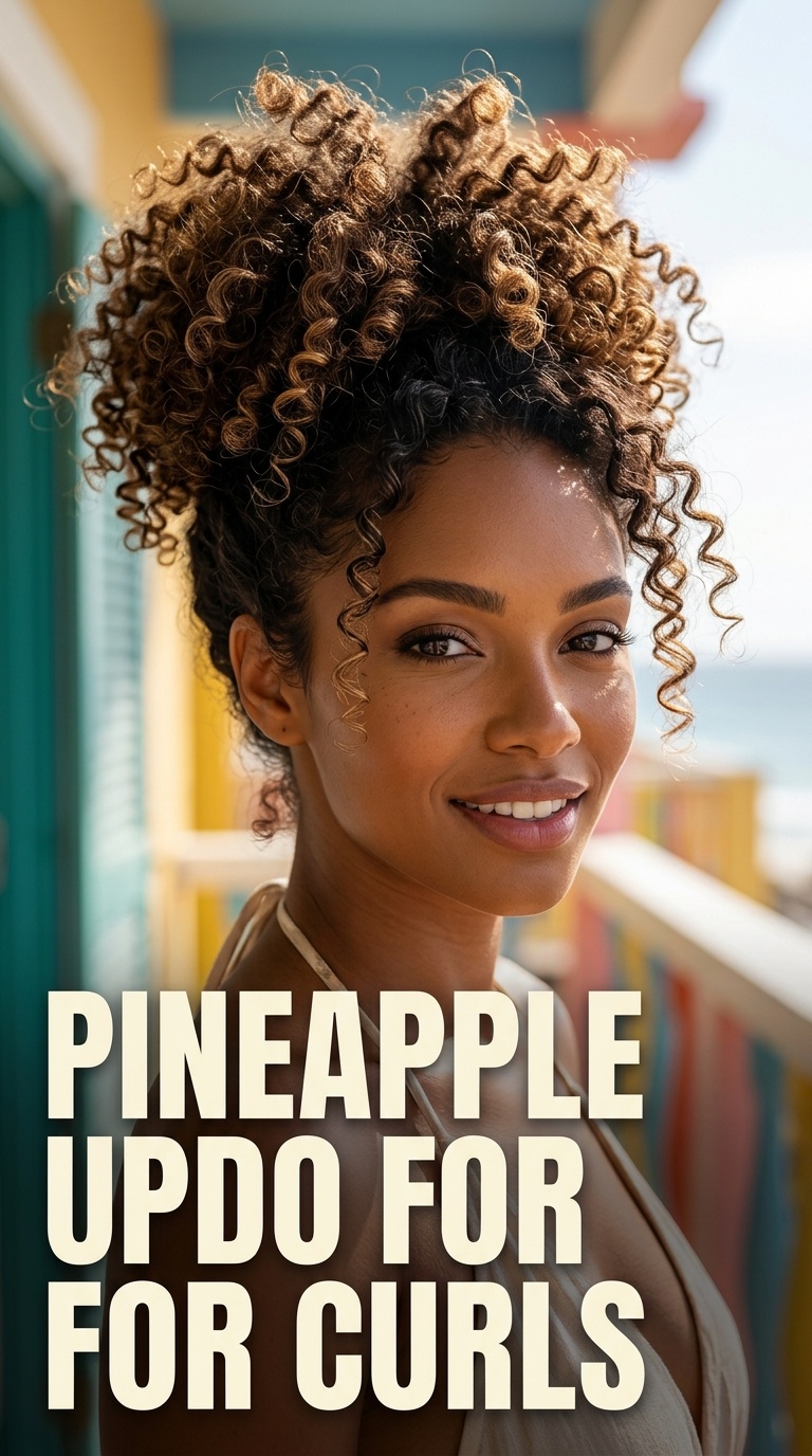 Pineapple Updo for Curls