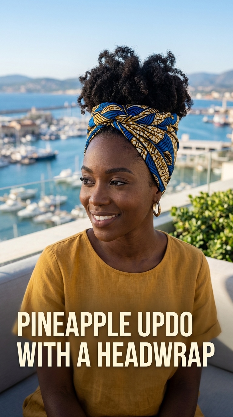 Pineapple Updo with a Headwrap