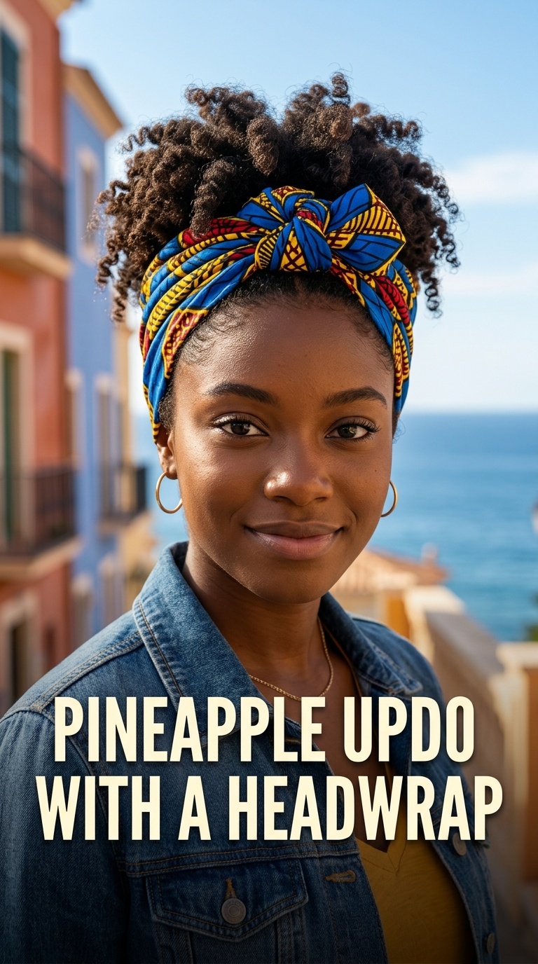 Pineapple Updo with a Headwrap