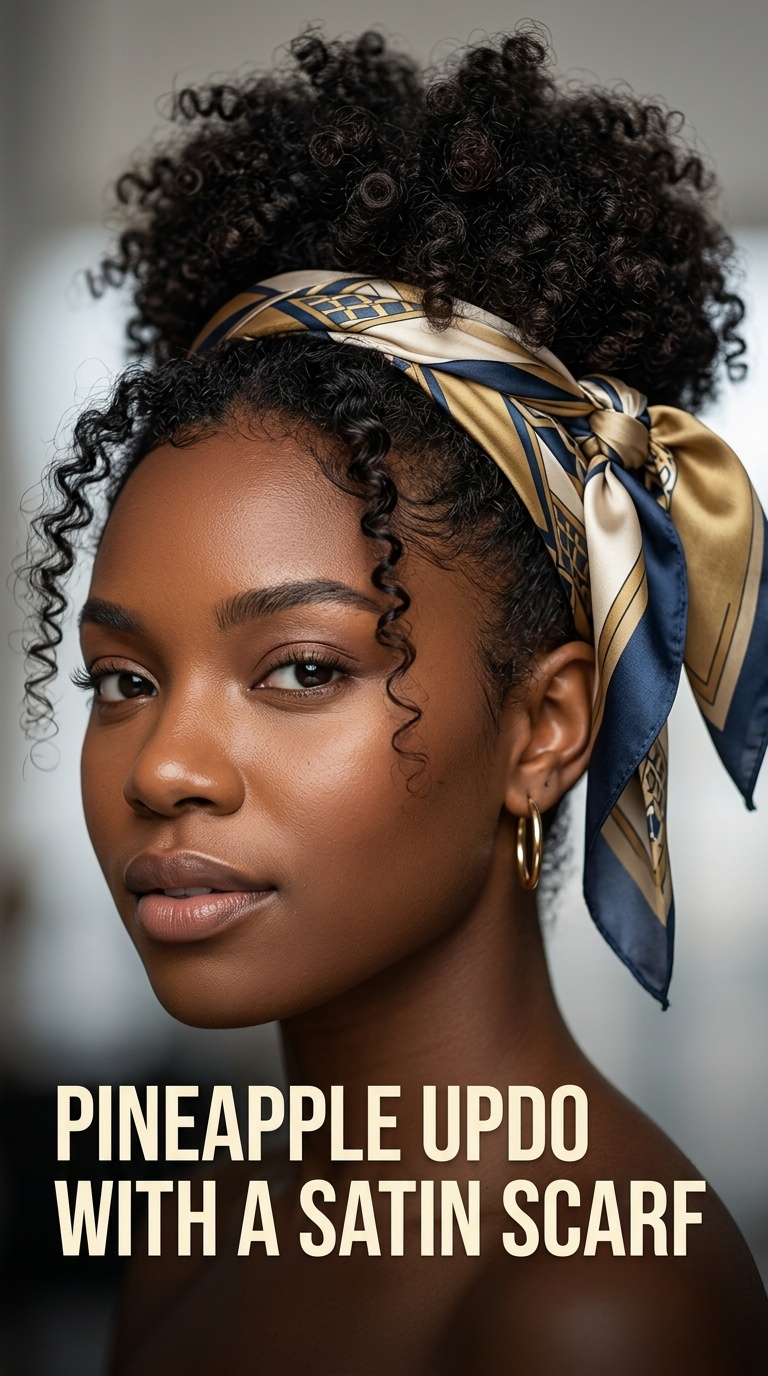 Pineapple Updo with a Satin Scarf